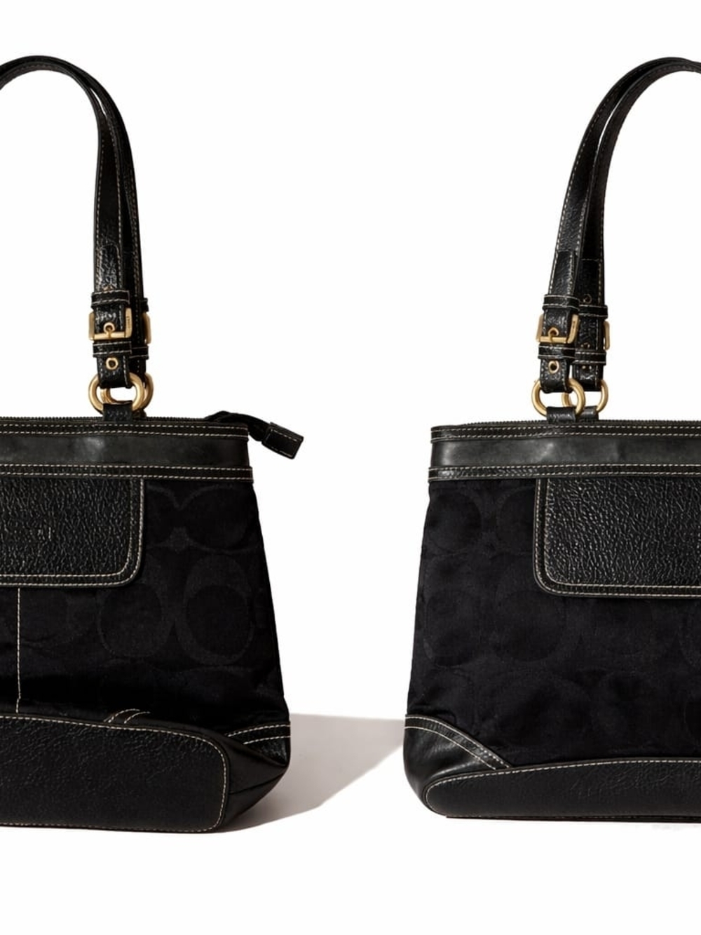 Coach Black Signature Canvas Shoulder Bag with Leather Trim